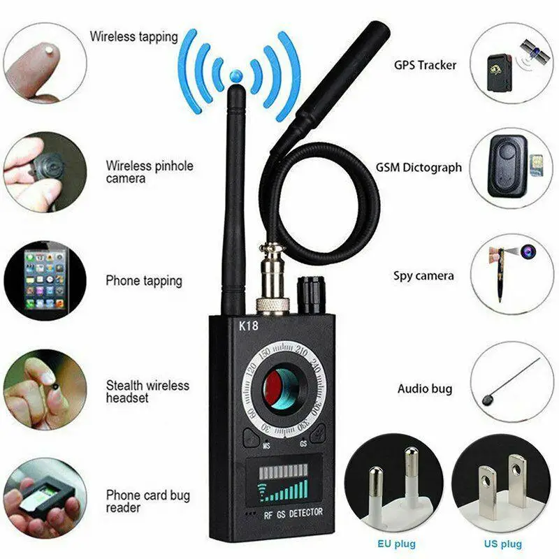 Detector K18 Multifunzione Anti Detector Bug Mini audio SPYCAMERA GSM Finder GPS Signal Lens Tracker Locarista