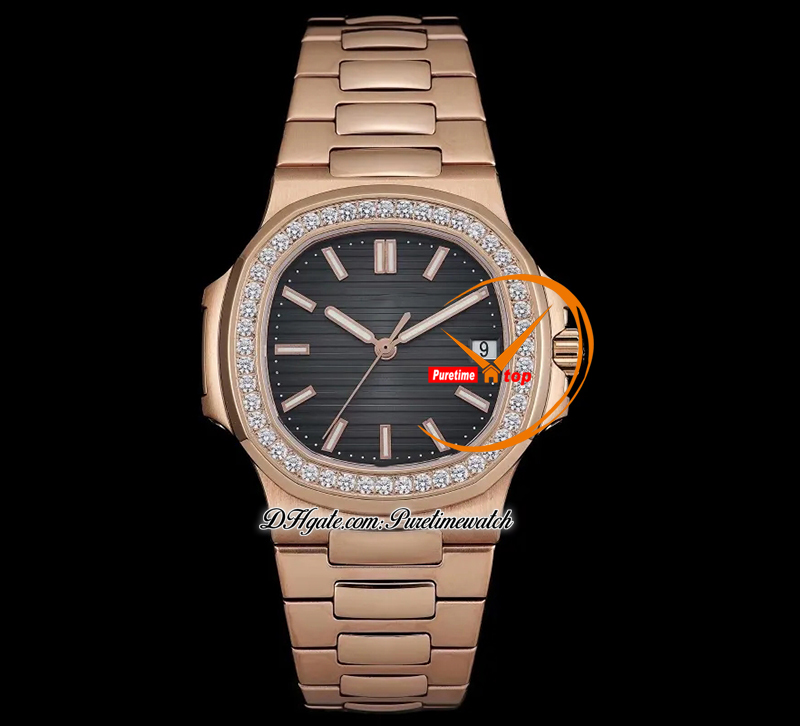 5711/1A CAL A324SC Automatisk herrar Titta på MPF Rose Gold Diamonds Bezel Grey Texture Dial Stick Rostfritt stål Armband Super Edition Reloj Hombre Puretimewatch PTPP