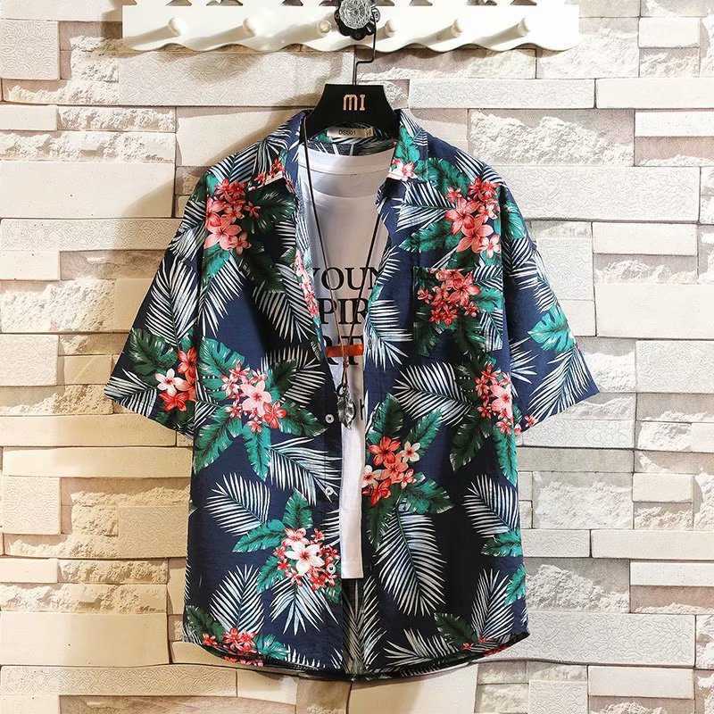 Summer new trend mens digital printing beach casual mens Casual Short Sleeved Shirt