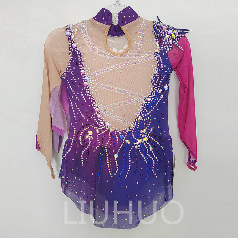 Liuhuo Anpassa färger Rytmiska gymnastik Leotards Girls Women Competition Artistics Gymnastics Performance Wear Crystals Purple BD1586