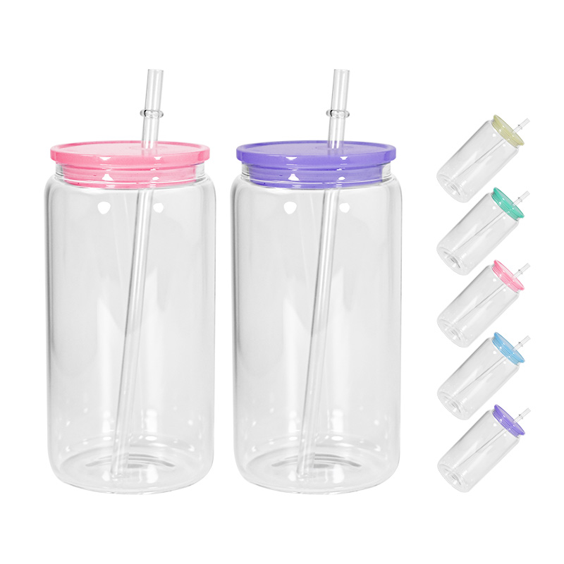 Lege sublimatie 16oz glazen blik met PP-deksels Tumbler-vormige fles met deksel en rietje Zomerdrinkgerei Mason Jar Sapbeker Z11