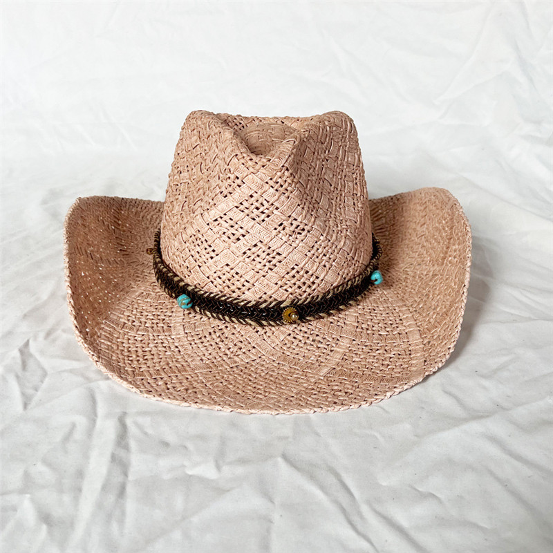 قبعات قش كبيرة جديدة في الصيف الصيف الغربي قبعة رعاة البقر القبعة المصنوعة يدويًا قبعة شمس منسوجة للرجال