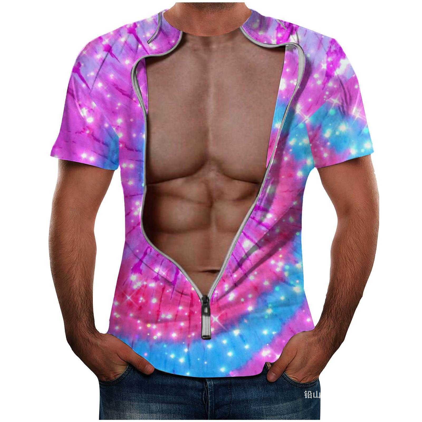 20243D imprimé hommes à manches courtes T-shirt parodie fausse chemise 3D numérique imprimé amusant hommes T-shirt