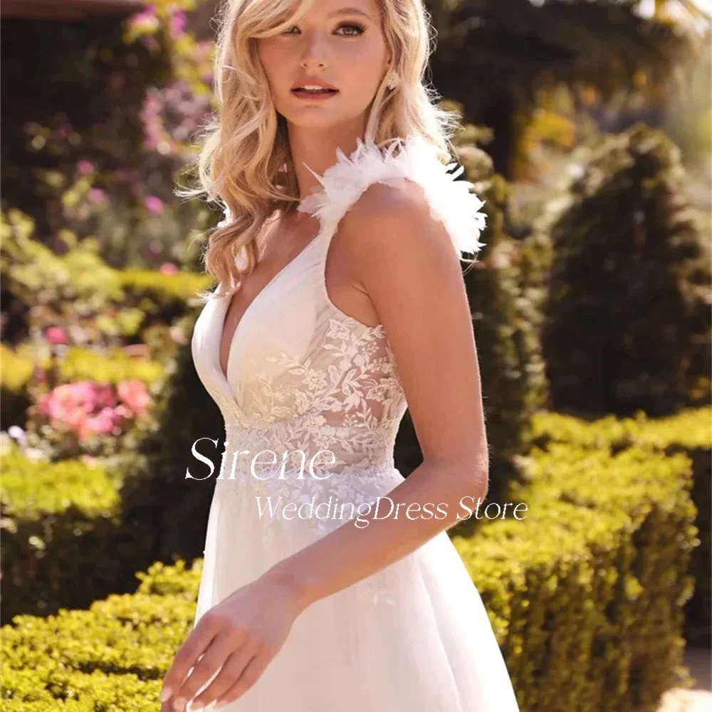 Robe de mariée Sexy en dentelle, avec des appliques de fleurs 3D, en Organza, ligne a, décolleté en v profond, bretelles Spaghetti, longueur au sol, dos nu, Robes de mariée YD