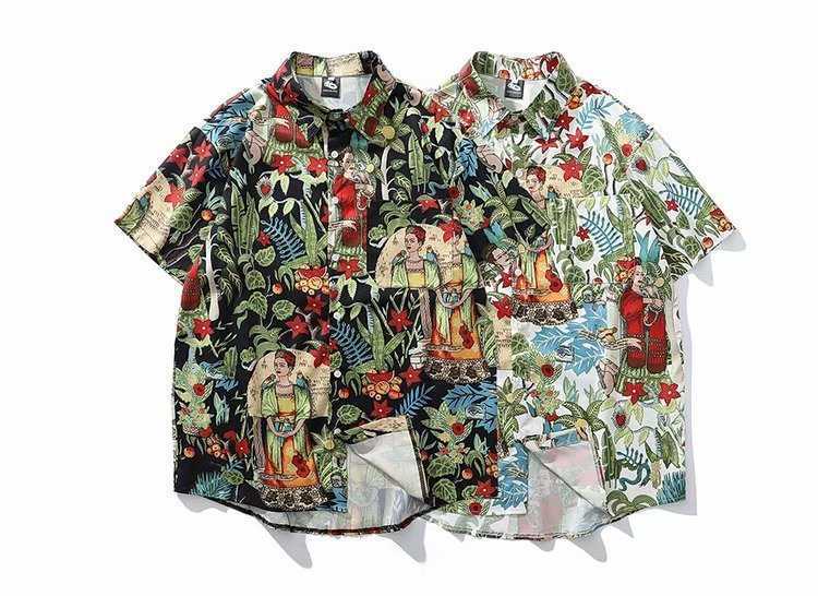 Summer new trend mens digital printing beach casual mens Casual Short Sleeved Shirt