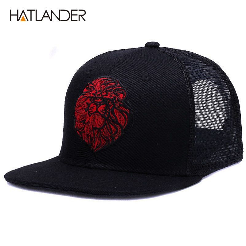 Hatlanderoriginal preto bonés de beisebol para meninos meninas verão chapéus de sol bordado leão malha snapbacks hip hop osso caminhoneiro chapéu 201329x