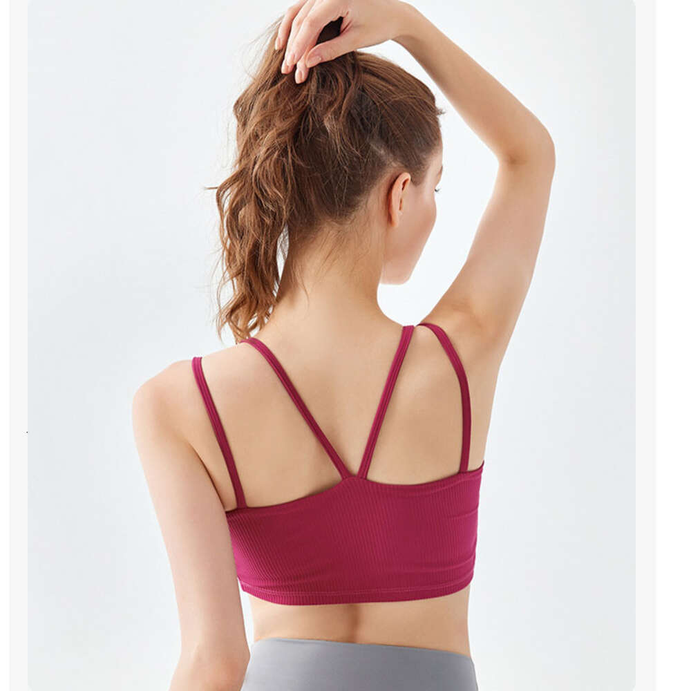 Lu Align Citron Rib Top Femmes Soutien-Gorge De Sport Double Spaghetti Sangle Fiess Bralette Haute Suppprt Yoga Débardeurs Push Up Entraînement Rembourré Underwea