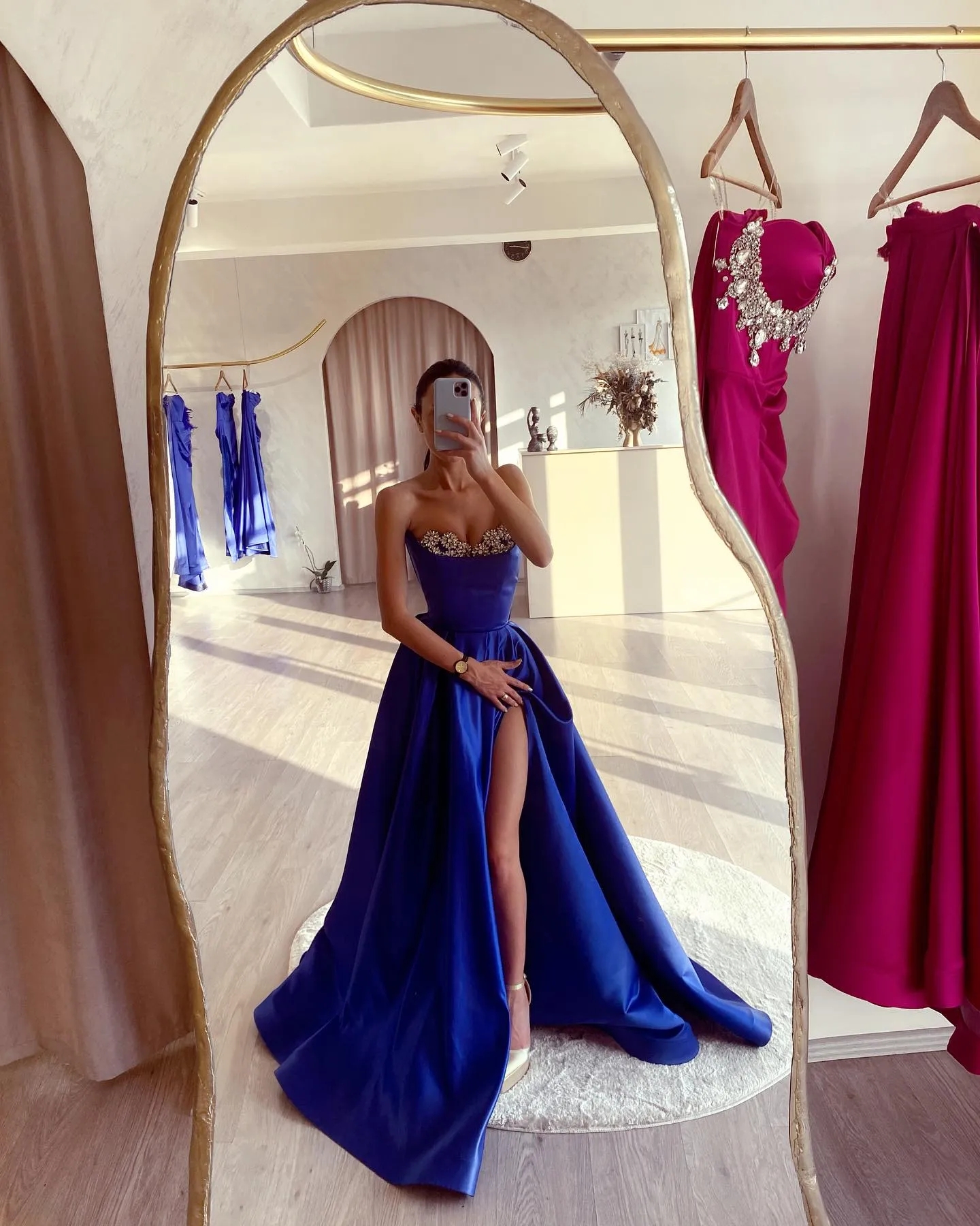 Robe de bal élégante ligne A, bleu Royal, perles, chérie, robes de soirée, plis, fente formelle, longue, robe de soirée pour occasions spéciales, YD