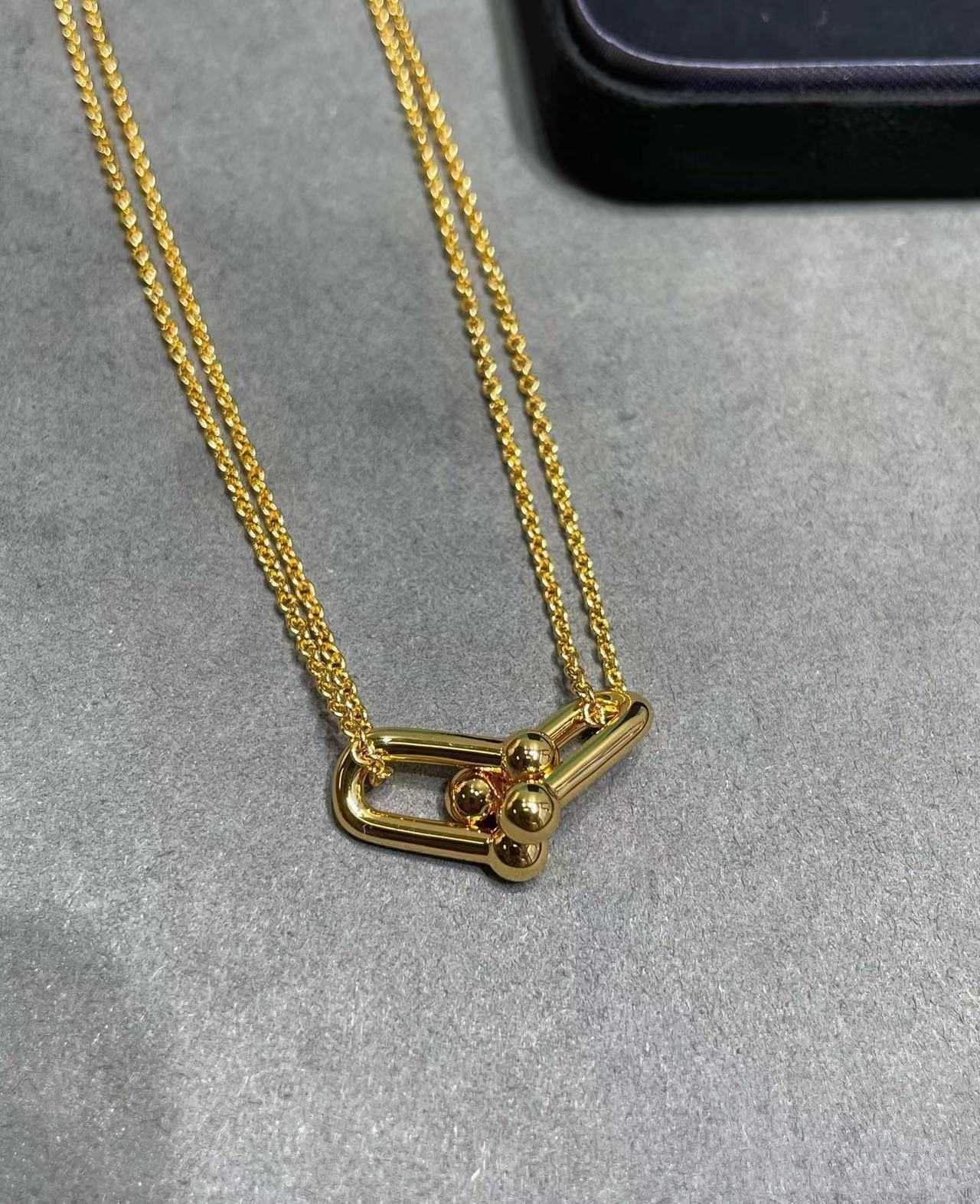 Designer Tiffay & Co Doppelring-Hufeisenschnallen-Halskette, 925 reines Silber vergoldet, 18 Karat Gold, Anhänger, Halsbandkette, CNC-Präzision, hohe Version