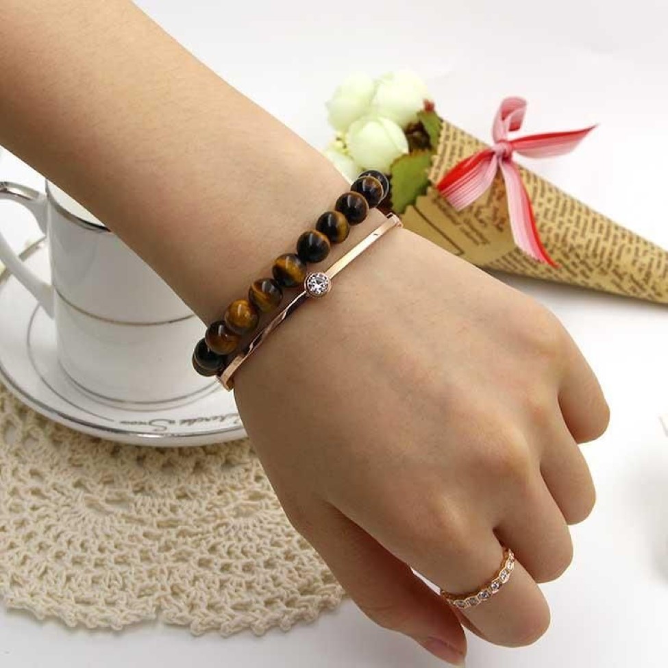 Armreif im koreanischen Stil, einfaches Einzeldiamant-Armband, Titanstahl, galvanisiert, 18 Karat Roségold, Paar-Armband268H