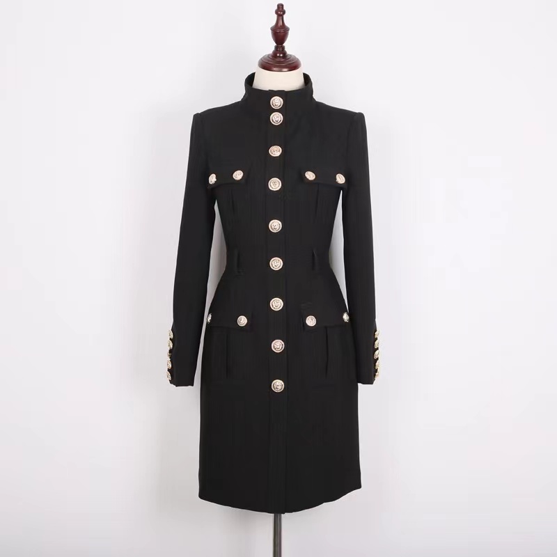 Vinatge 2024 Black/White o Neck Women's Coat Long Sleeves Bottons Coat Pocketsデザイナーハイエンドロングレディースコート3154