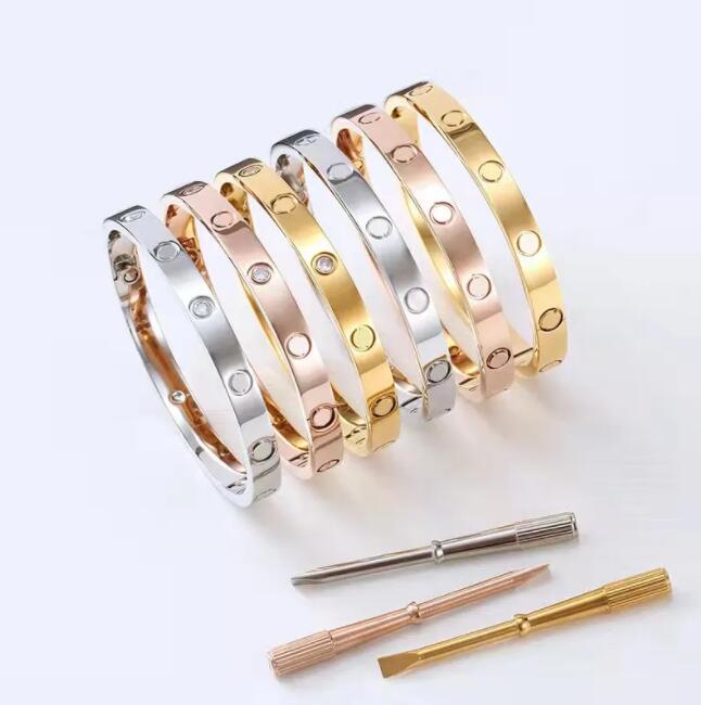 Designer parafuso pulseira moda luxo jóias pulseira pulseiras 18k rosa ouro prata titânio aço diamante pulseiras de unhas para homens mulheres 16-21 tamanho
