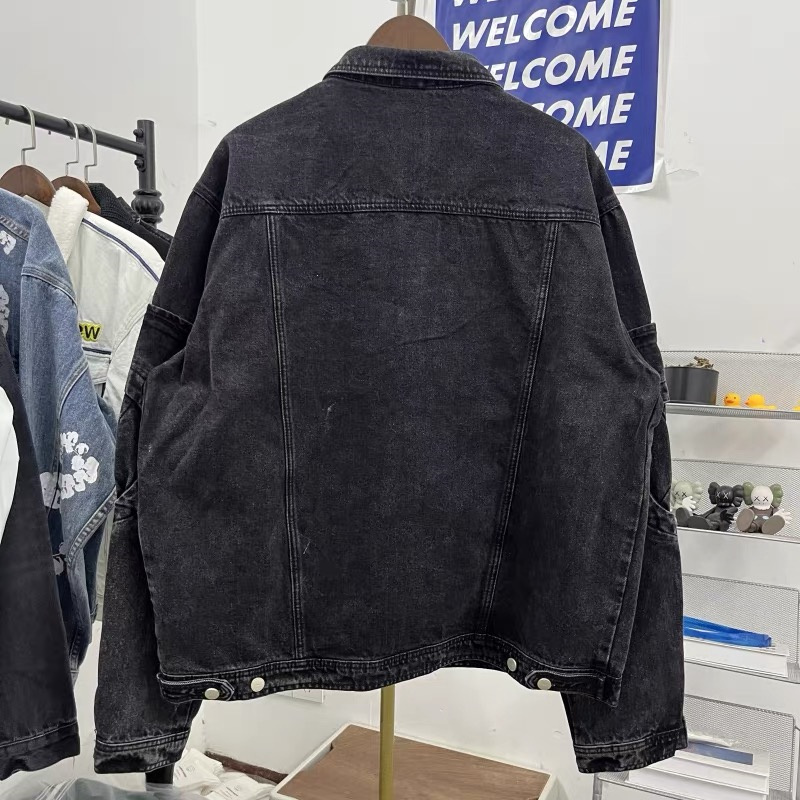 Streetwear Jacket Heavyweight Washed Black Denim Coats Men