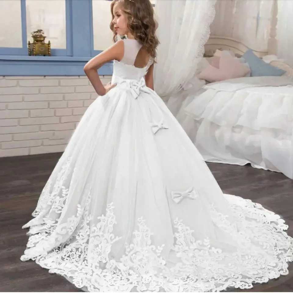 Girl's Dresses Girls Lace Princesses Long Prom Dresses Bridesmaids Children Dresses For Girls Teenage Girl Formal Wedding Dress 3 10 14 Years 240315