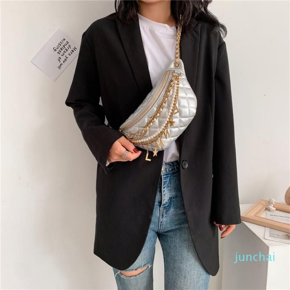 Designer-Waist Bags Solid Color Chest Bag Chain Woman Shoulder PU Leather Beaded Messenger Letter Luxury Handbags Women330H