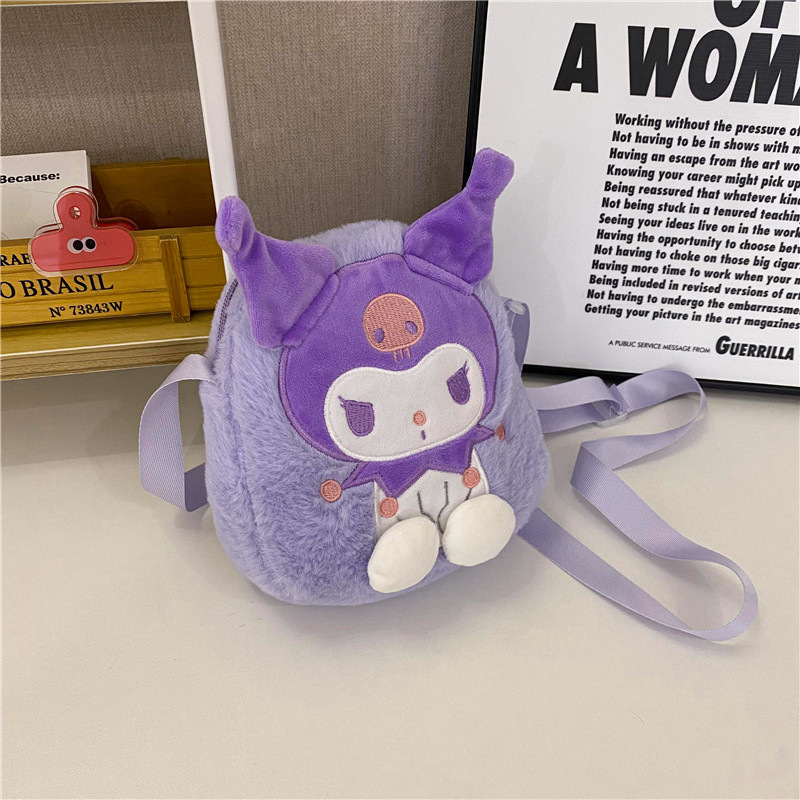 Hot selling cartoon fashion children's doll bag cute Kuromi plush bag grab machine doll change small gift