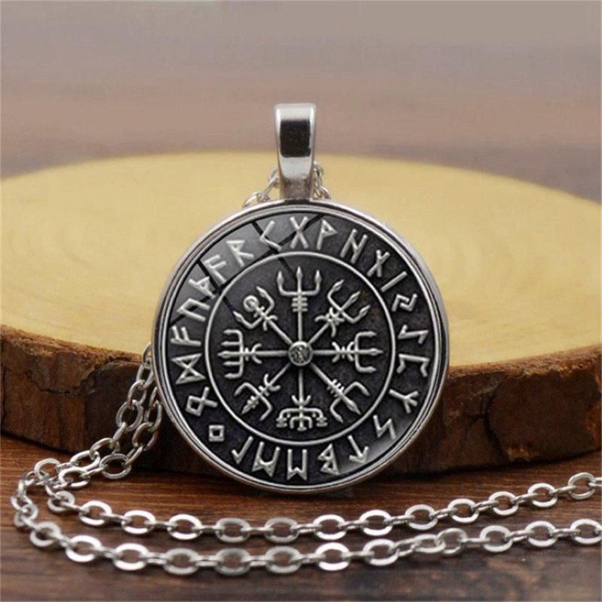 Anhänger Halsketten Vegvisir Wikinger Kompass für Männer Frauen Schmuck Krieger Symbol Rune Amulett Collier Glas Cabochon Halskette190y