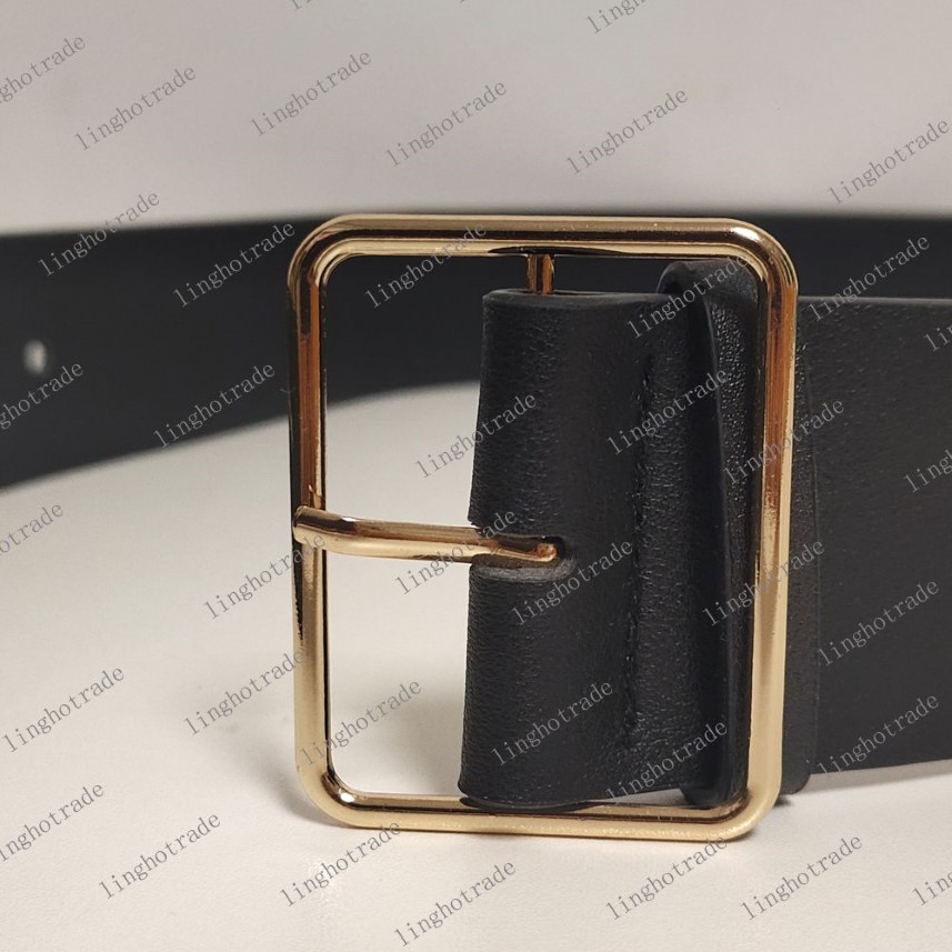 Fashion Women Belt Genuine Leather black and red color 7cm width belt Female belts classical Gold smooth Big Buckle303W