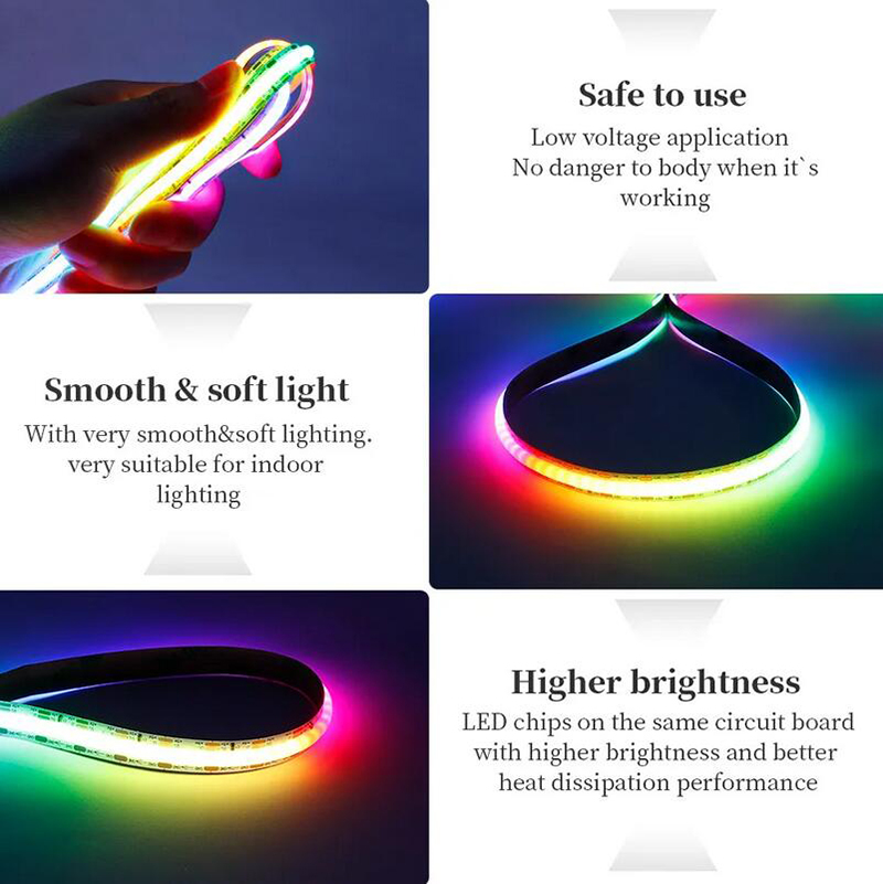 DC12V 24V Dream Color COB LED Strip WS2812B 576LED endereçável de alta densidade flexível regulável Smart RGB COB LED Light