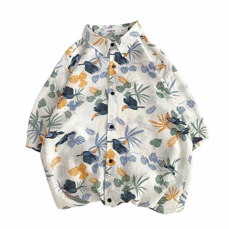 Summer new trend mens digital printing beach casual mens Casual Short Sleeved Shirt