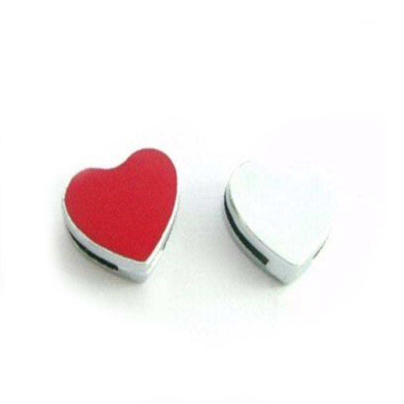 20 50st 8mm Red Heart Slide Charms Diy Alloy Accessories Passar för 8mm armbandsnyckeltröjor Fashion Jewelrys335H
