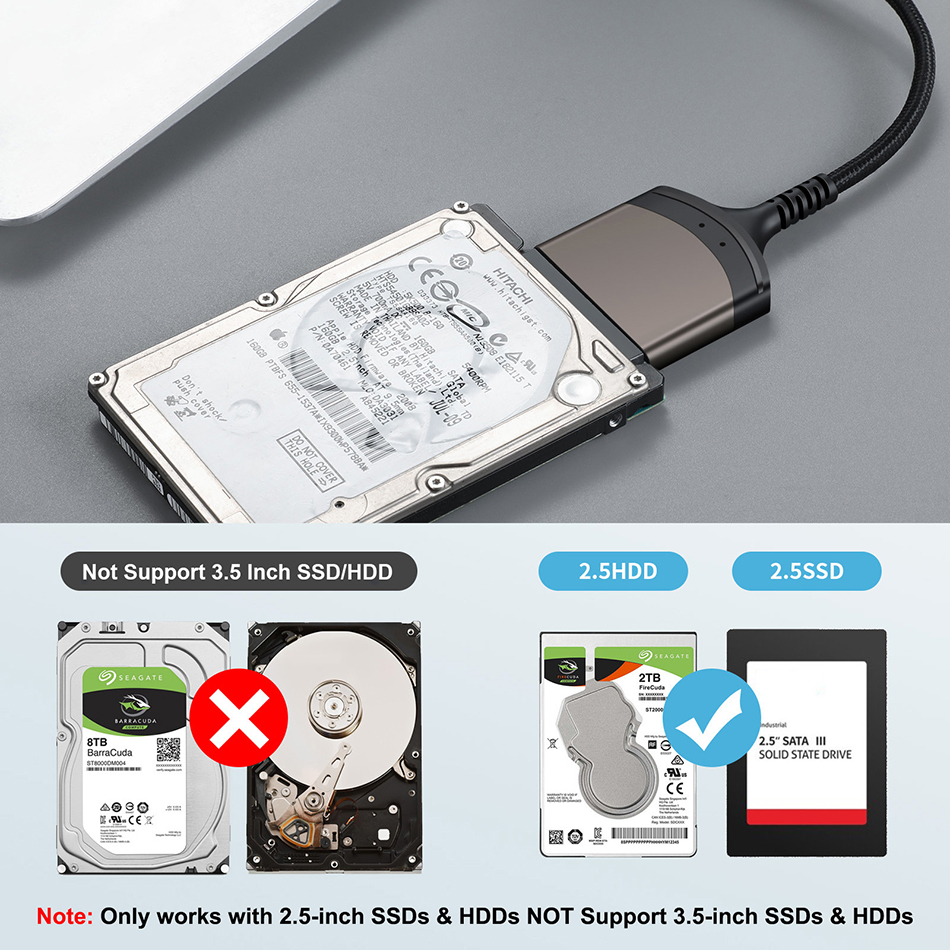 USB 3.0 Type C naar SATA-kabelconnectoren tot 6 Gbps voor 2,5 inch externe HDD SSD harde schijf SATA 7+15/22-pins SATA-kabels 23 cm