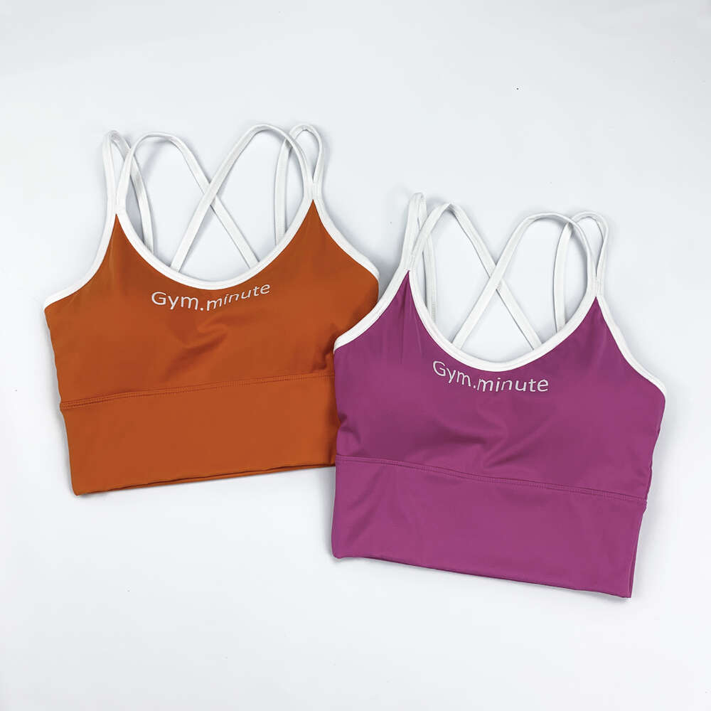 Lu Align Soutien-gorge de sport dos nu avec lettres imprimées citron Fiess Débardeur avec dos rembourré pour femme Crossover Sling Sous-vêtements de course Jogger Gym Sport