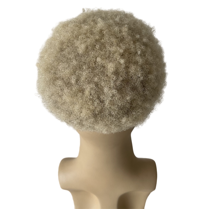 Cheveux humains indiens vierges de remplacement, deux tons, couleur ombrée T1b/613, racine de 4mm, Afro, 8x10, toupet en dentelle complète pour hommes noirs