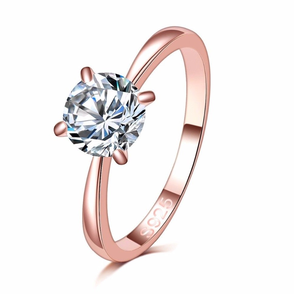 Nigdy nie zanikaj najwyższej jakości 1 2CT Rose Gold Splated Duże diamentowe pierścionki CZ 4 zębowe ślubne ślubne dla kobiet232N