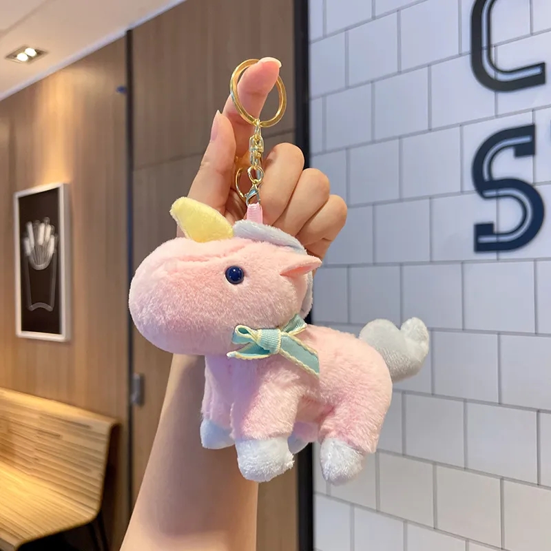 Porte-clés en peluche Animal coloré, poupée, pendentif de sac, Machine à saisir, vente en gros, porte-clés cheval en peluche, 2024