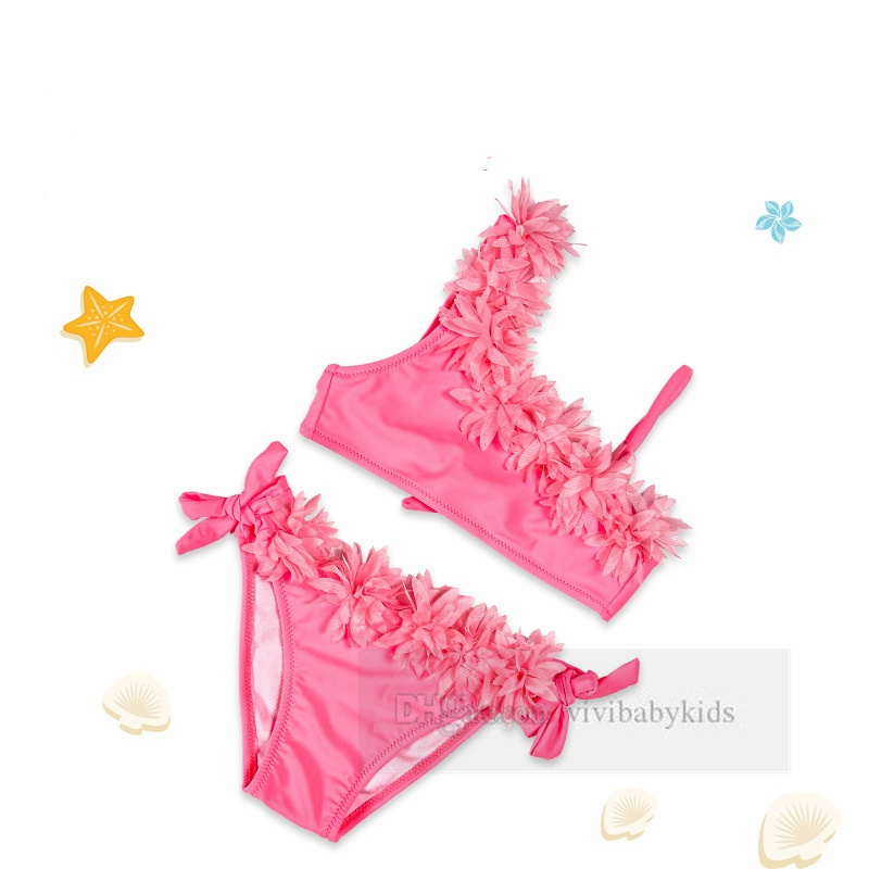 Ragazze stereo fiori applique costumi da bagno in due pezzi bikini bambini estate spiaggia piscina costumi da bagno bambini SPA nuoto Z7184