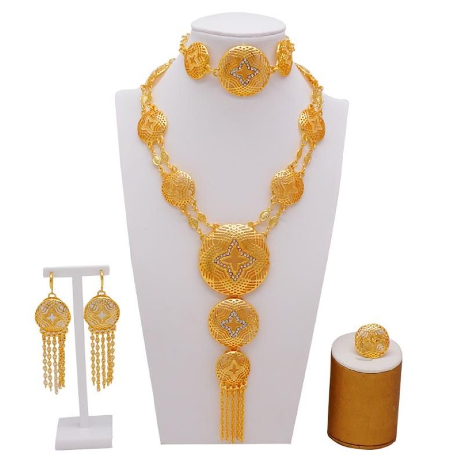 Earrings & Necklace Luxury 24K Dubai Jewelry Gold Color Arabic Ethiopian African Wedding Gifts Bridal Bracelet Ring Jewellery Set191n