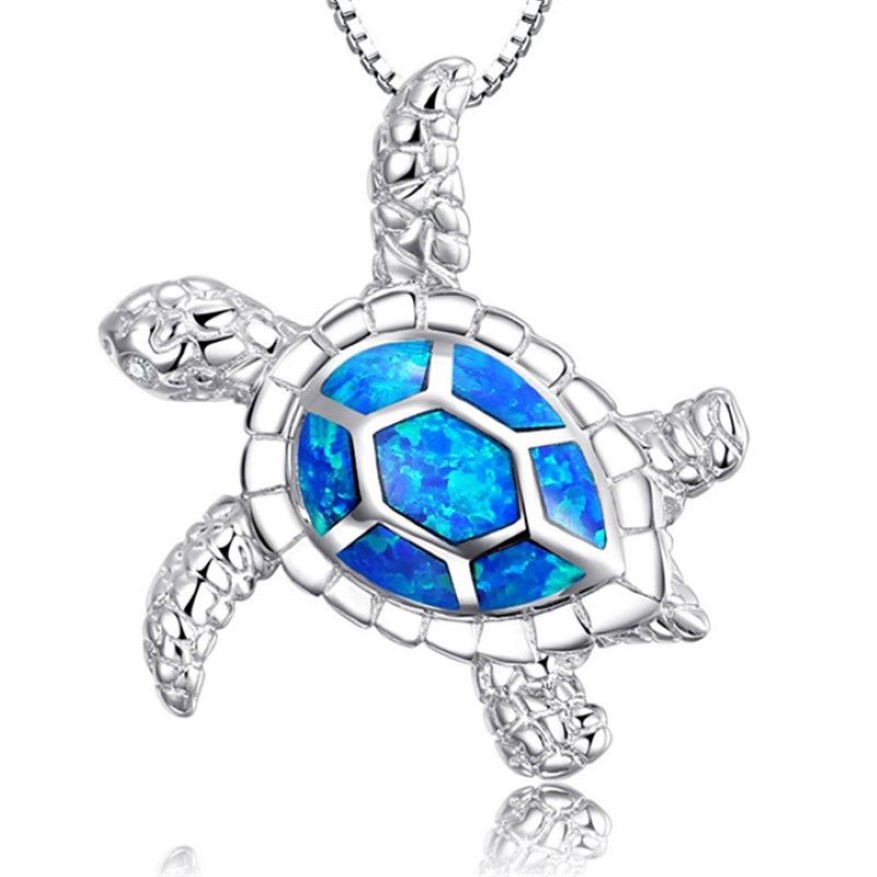 Fashion Silver riempito blu imitato Opal Sea Turtle Collana a ciondolo donna femmina Animal Ocean Beach Gioielli Regola di gioielli 269Y