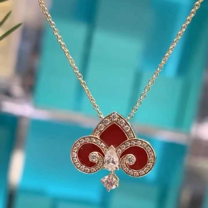 Designer 925 Sterling Silver tiffay and co Qianxi Same Key Necklace Plated with 18k Gold New Year Red Jade Marrow Iris Pendant