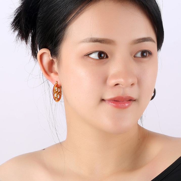 Carved Hoop earrings with Colored Circle Metallic Jewelries for Women