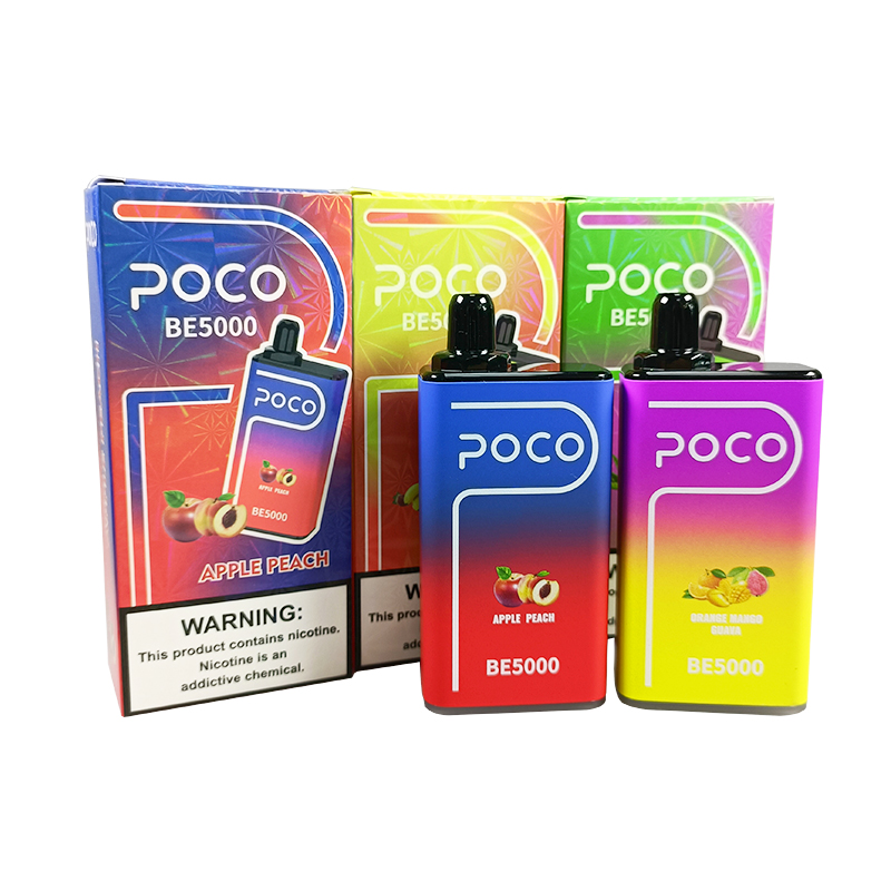 Entrepôt américain Original Poco 5000 bouffées Vape jetable Poco BE 5000 Cigarette électronique Vape Pen Débit d'air rechargeable réglable 15ML 10 Couleur Dispositif bouffée 5k vaper