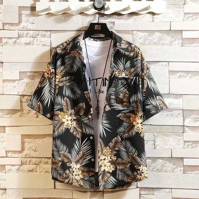 Summer new trend mens digital printing beach casual mens Casual Short Sleeved Shirt