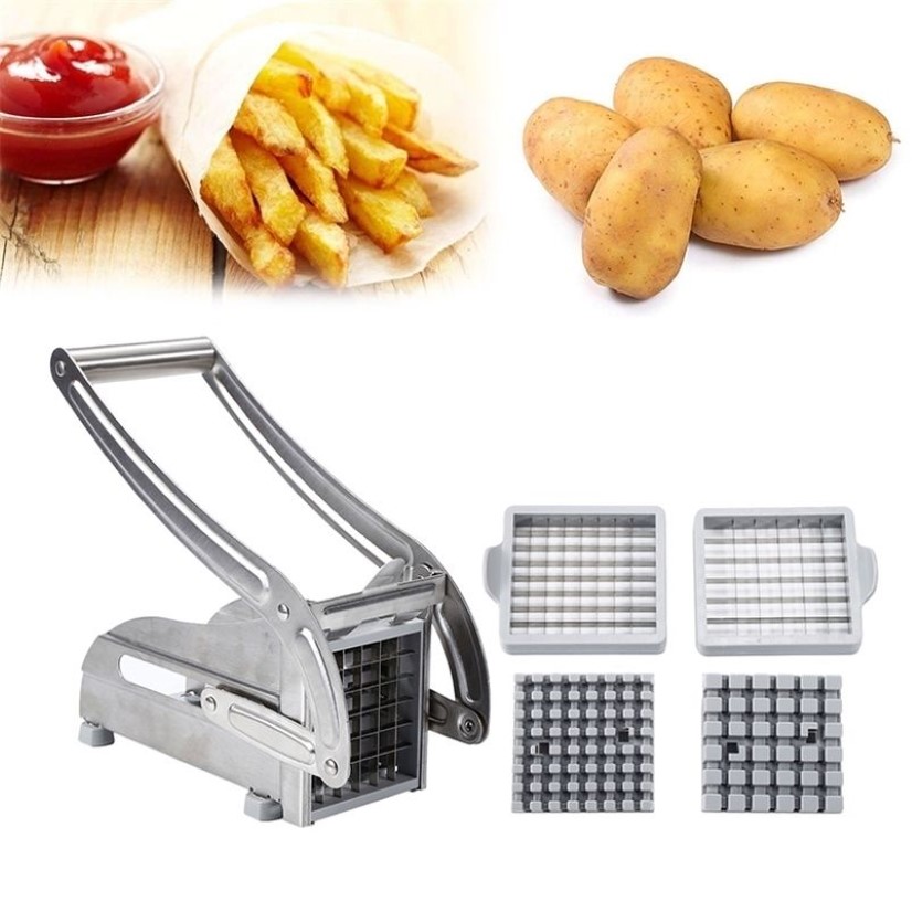 2 lâminas de aço sainless ferramenta de fabricação de chips de batata manual doméstico máquina cortadora de batatas fritas máquina de corte de batata frita 2289g