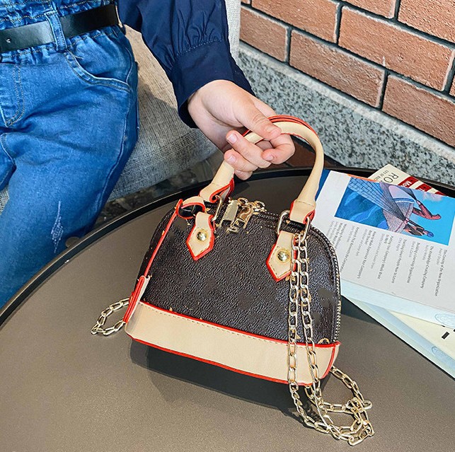 Fashion children shell handbag kids printed PU leather chain bag girls single shoulder bags designer bags A4601