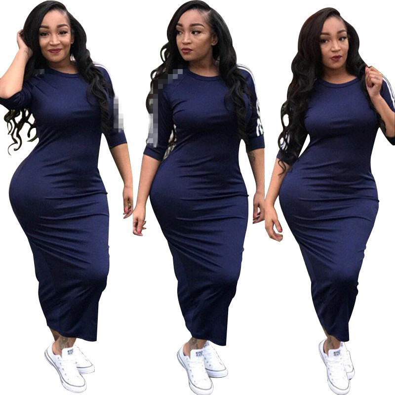 2024 Designer Maxi Dresses Plus size 3XL Women Short Sleeve Bodycon Dress Summer Sexy Solid Long Dress Party Street Wear Bulk Wholesale Clothing 10748-2