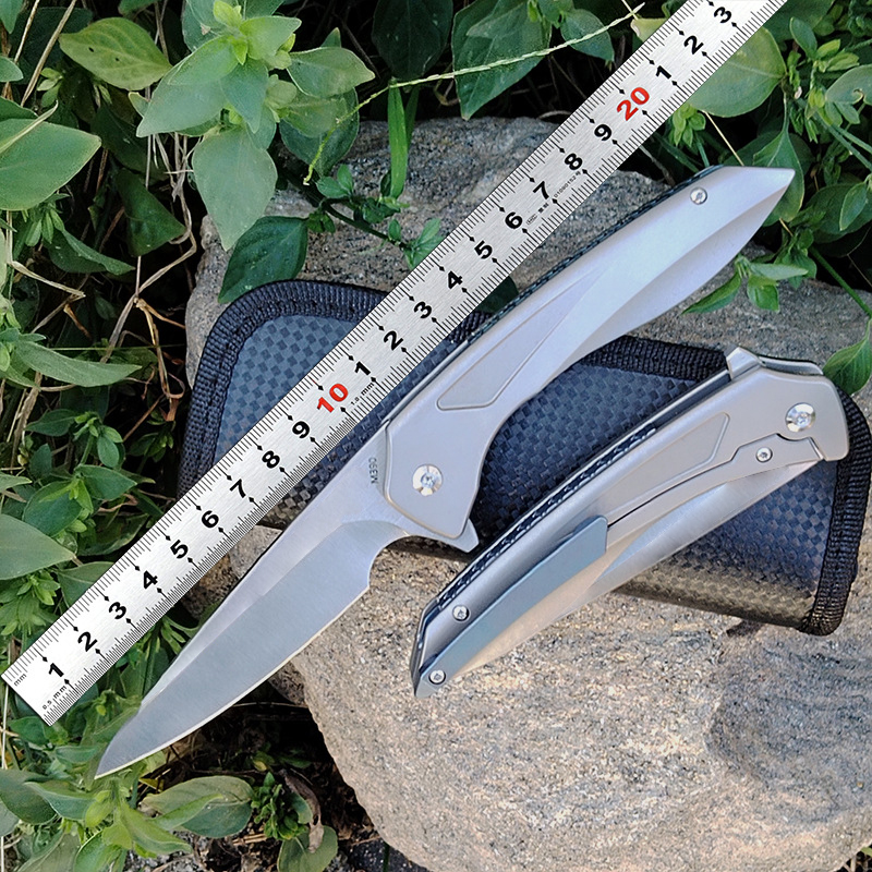 Top Quality A5026 High End Flipper Knife M390 Satin Blade CNC TC4 Titanium Alloy Handle Ball Bearing Outdoor Camping Hiking Fishing EDC Pocket Knives