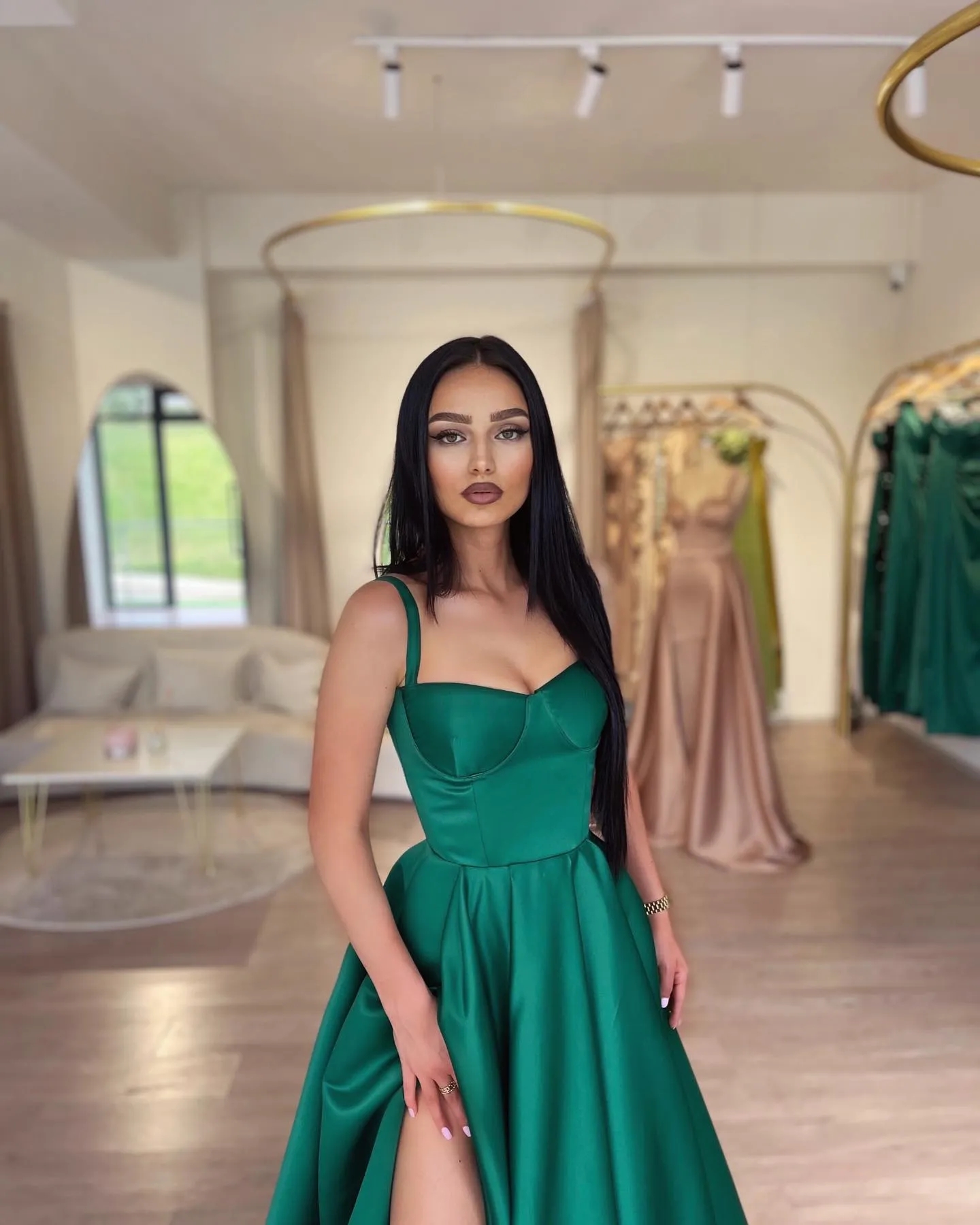 Robe de soirée trapèze verte élégante, tenue de soirée Spaghetti, plissée, fente formelle, longue, pour occasions spéciales, YD