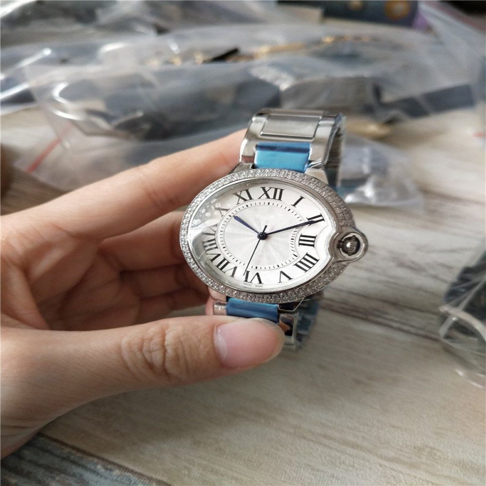Nova moda masculina senhoras relógio movimento de quartzo diamantes moldura relógios de pulso para mulheres banda aço inoxidável rosto branco ca122014