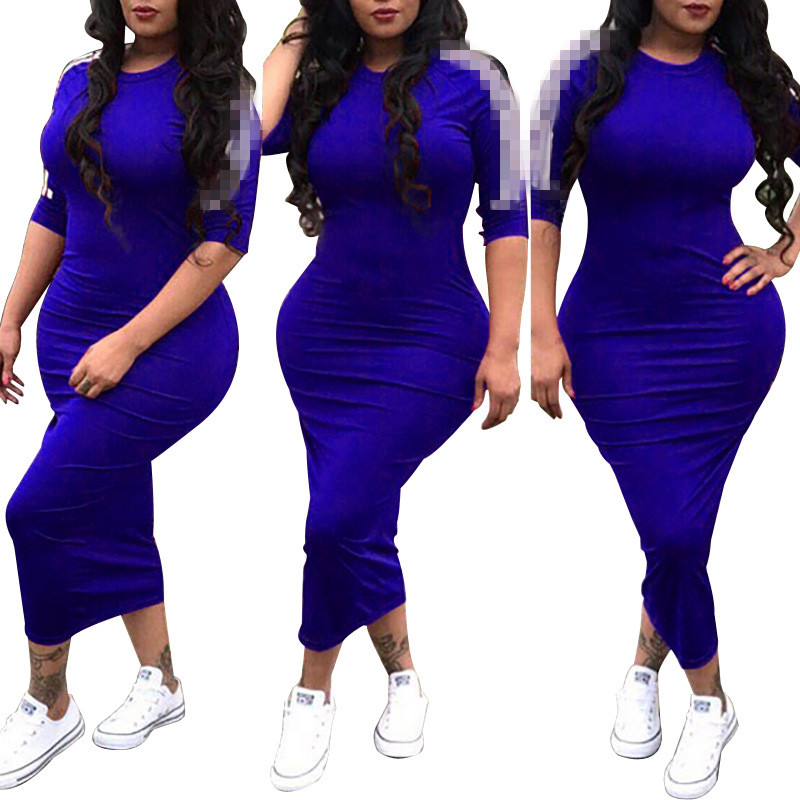 2024 Designer Maxi Dresses Plus size 3XL Women Short Sleeve Bodycon Dress Summer Sexy Solid Long Dress Party Street Wear Bulk Wholesale Clothing 10748-2