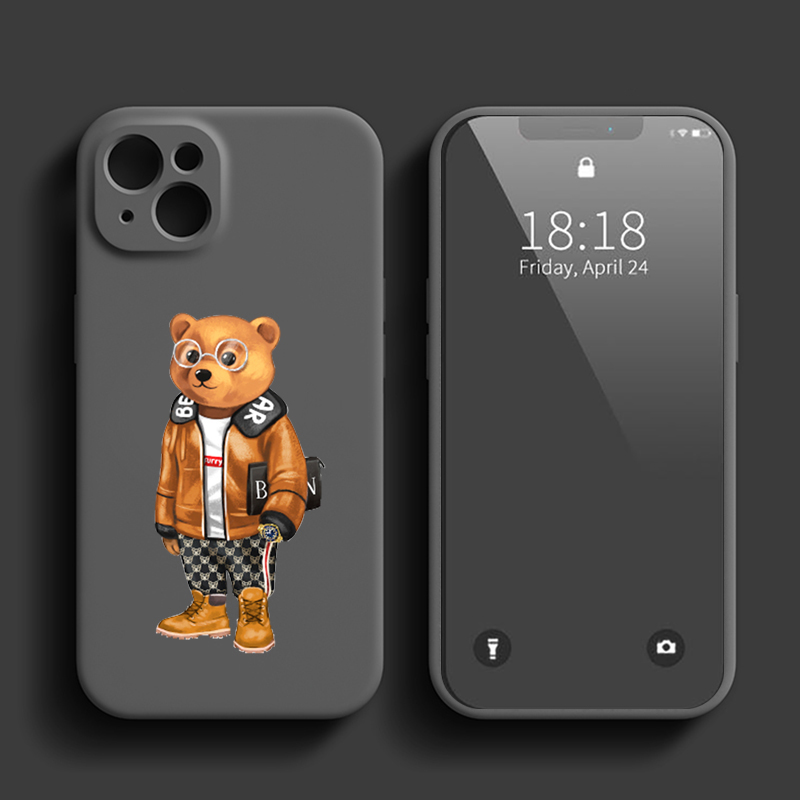 Coque de téléphone ours à la mode, étui en Silicone solide et souple pour iPhone 15 14 13 Pro 12 11 Pro Xs X XR Max 8 7 SE