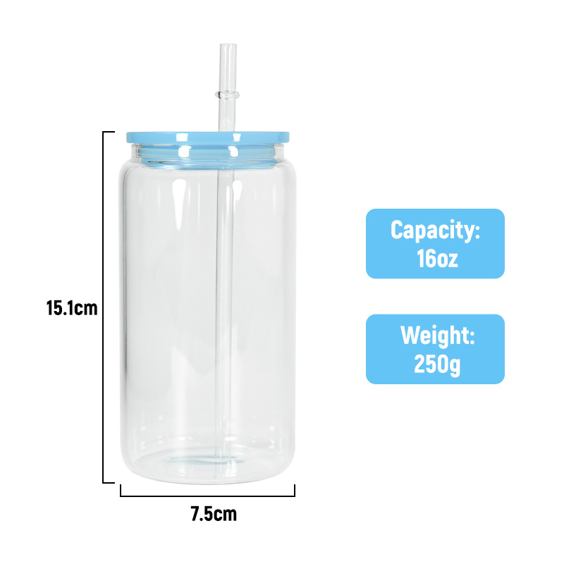 Lege sublimatie 16oz glazen blik met PP-deksels Tumbler-vormige fles met deksel en rietje Zomerdrinkgerei Mason Jar Sapbeker Z11