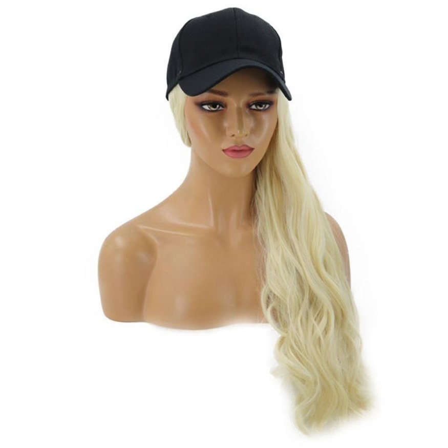 Adjustable Women Hats Wavy Hair Extensions with Black Cap All-in-one Female Baseball Cap Hat Y200714254S