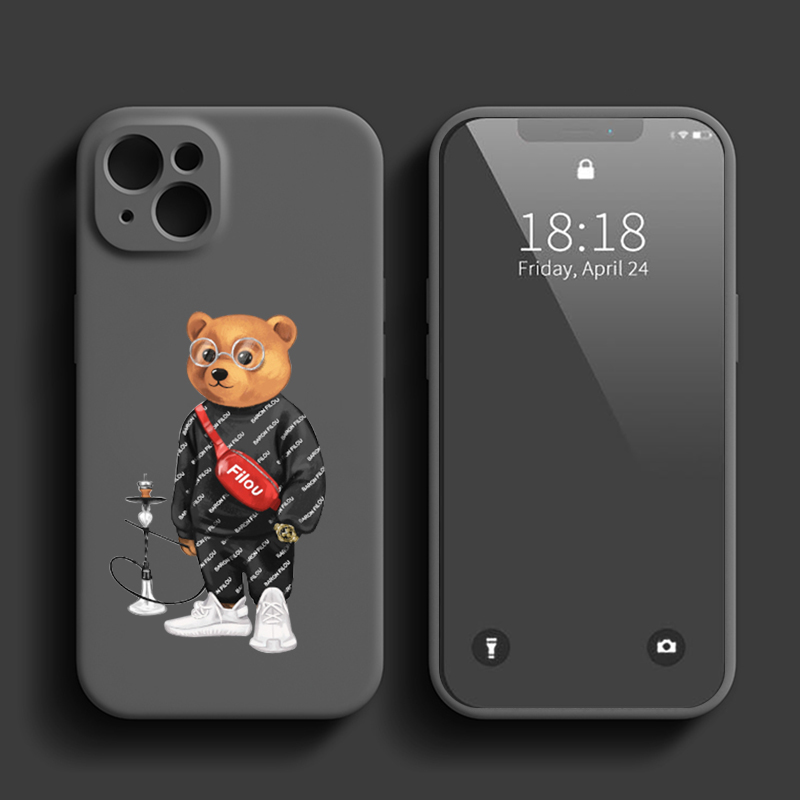 Fashion Bear Phone Case for iPhone 15 14 13 Pro 12 11 Pro XS X XR Max 8 7 SE Strong Silicone Case