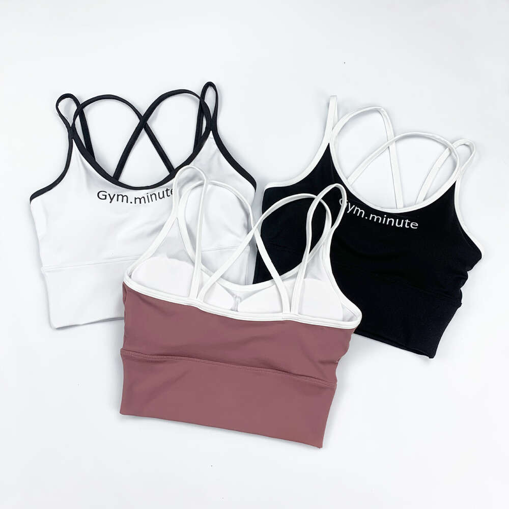 Lu Align Soutien-gorge de sport dos nu avec lettres imprimées citron Fiess Débardeur avec dos rembourré pour femme Crossover Sling Sous-vêtements de course Jogger Gym Sport