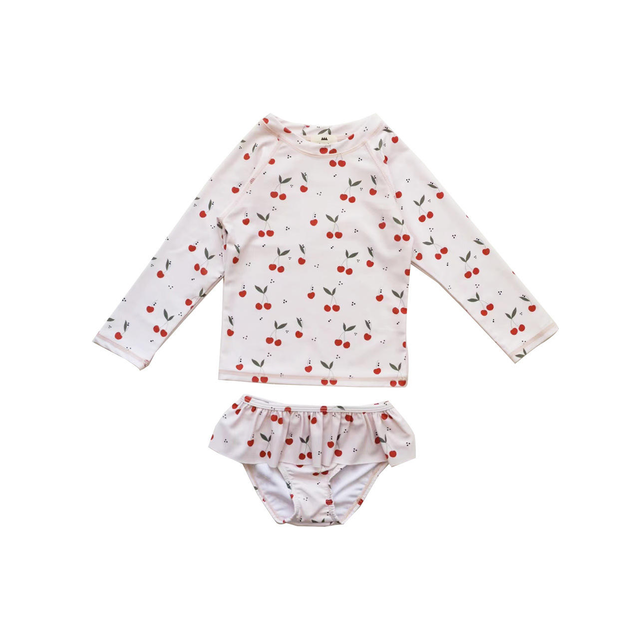 INS Children cute rabbit pattern two-piece swimsuits kids long sleeve sun protection quick drying swimming girls cherry printed SPA beach pool bathing suits Z7186